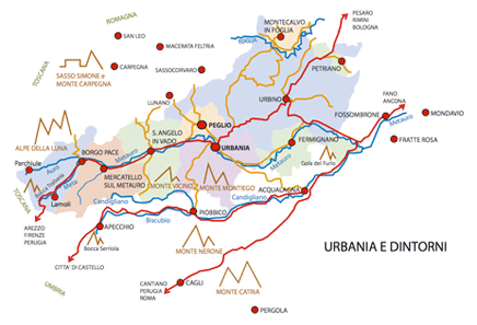 Map of Urbania and surrounding cities